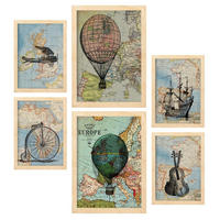 POSTER Set Mit 6 Vintage Maps Sammlung A3 & A4 Rahmen Aus Hellem Holz - Beige, Papier (29/3cm) - Nacnic