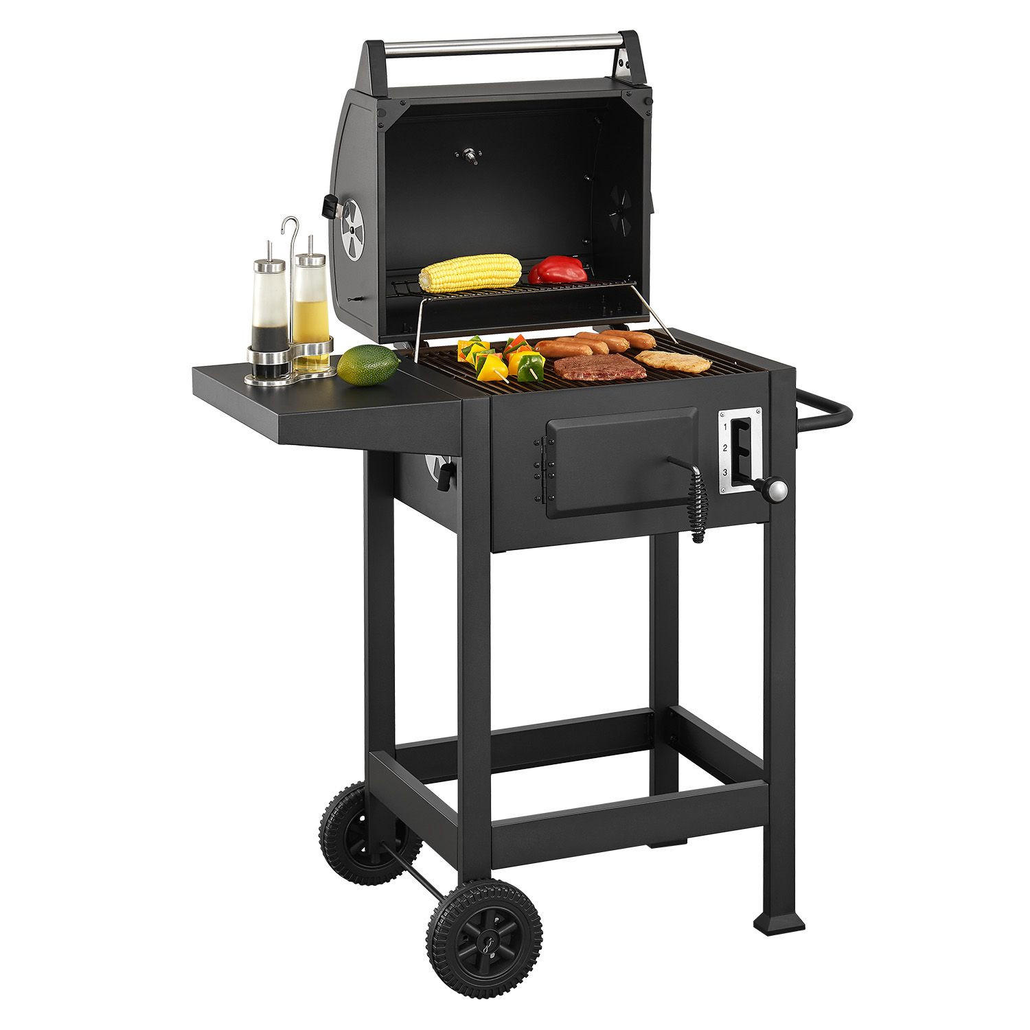 HOLZKOHLEGRILL Missouri schwarz mit Abdeckplane - Schwarz, Metall (86/104/52cm) - Juskys