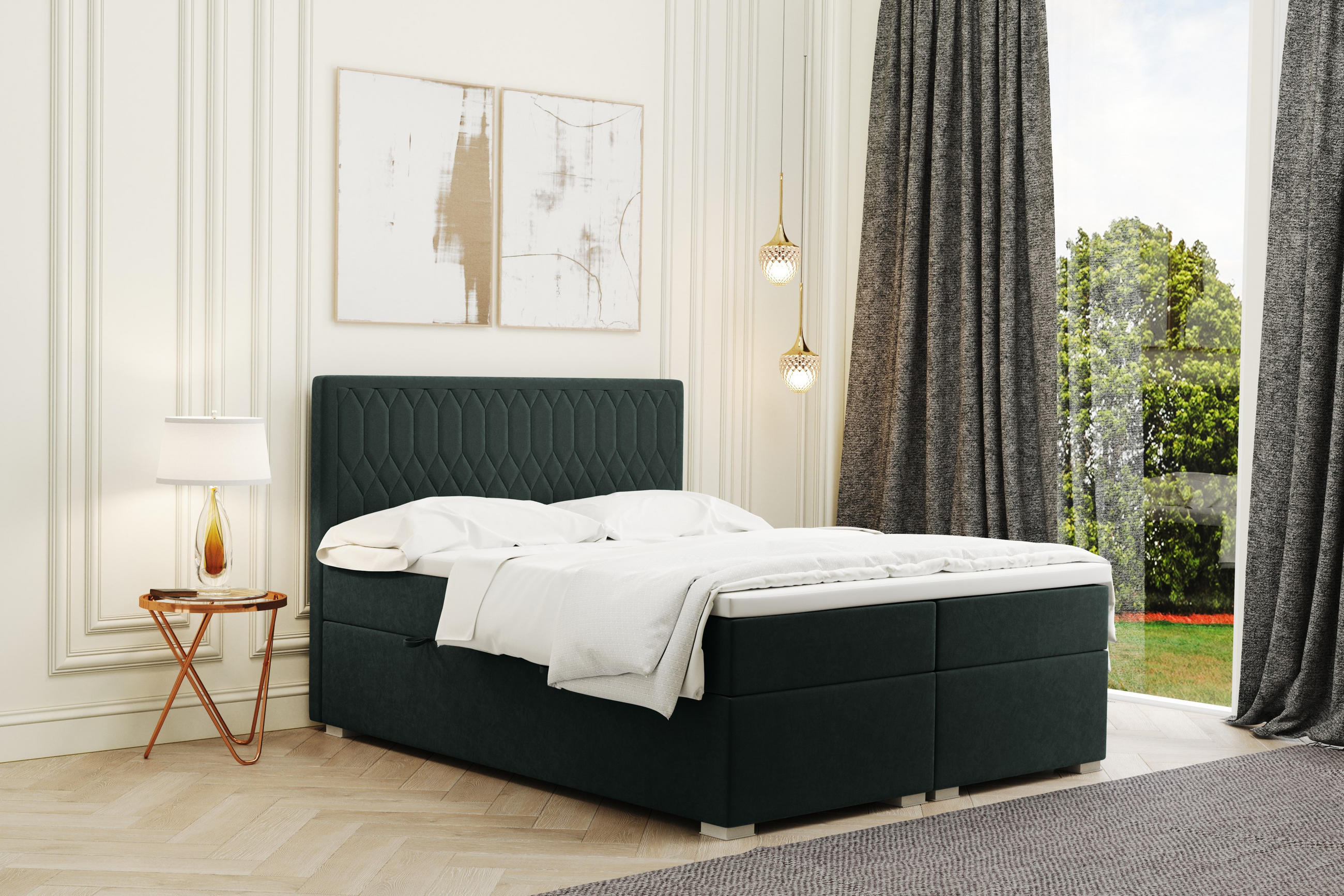BOXBETT RIMINI Stoff Riviera Grün 160x200 cm H3-Bonell - Grün, Holz/Kunststoff (160/200cm) - Kaiser Möbel