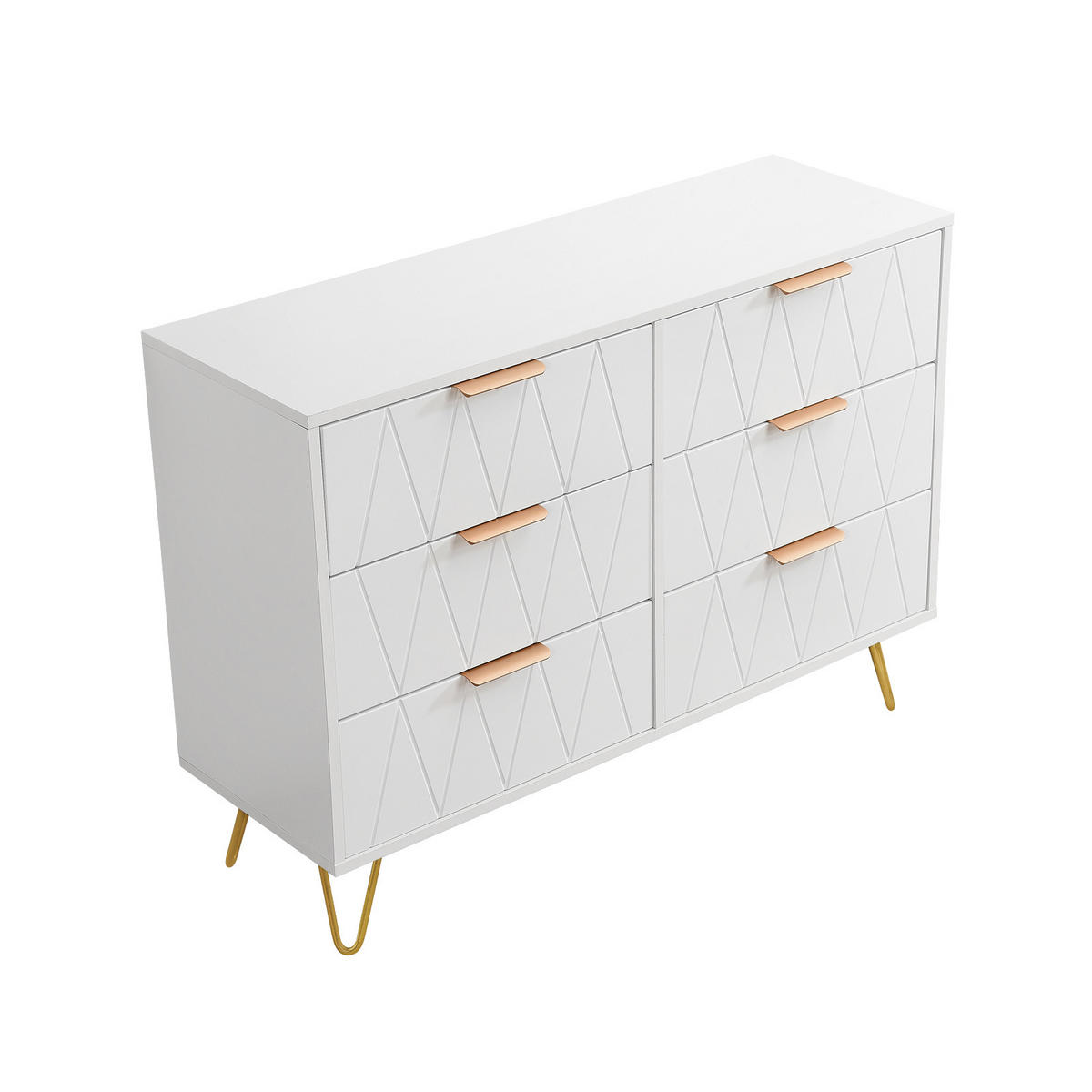 BIELA komoda so 6 zásuvkami a zlatými úchytkami - biela, kompozitné drevo (34/72.5/100cm) - SHOPENTRA