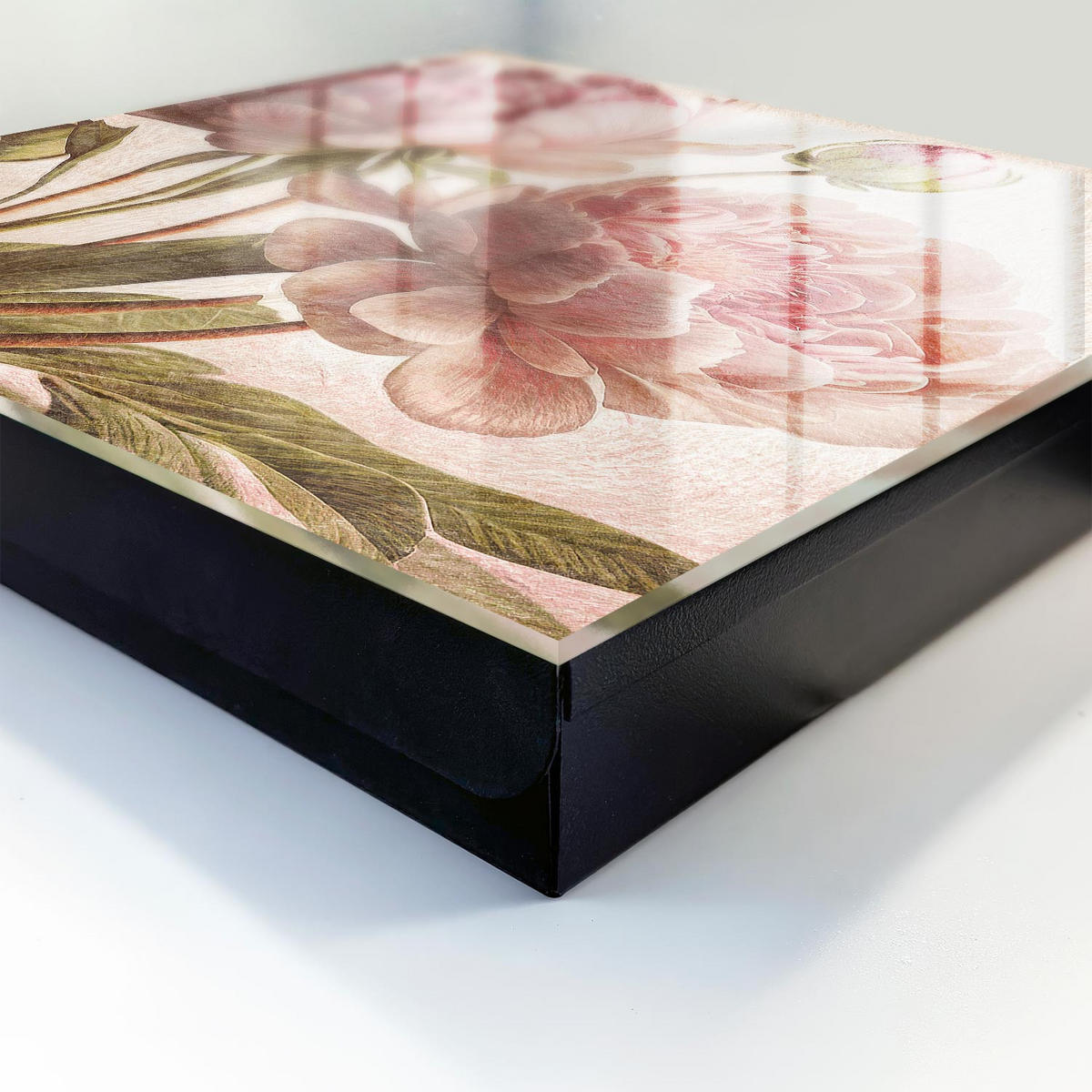 SCHLÜSSELBOX Schwarz 30x30 cm- Türöffnung nach rechts - Romantische Botanik - Pink, Metall (30/30/5cm) - TULUP