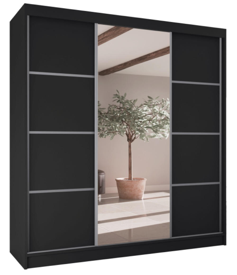 SCHRANK Schwarz Filo V200 Mit Spiegel Und Silbernen Sprossen - Silberfarben/Schwarz, Holzwerkstoff (200/215/61cm) - Sepro Meble