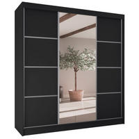 SCHRANK Schwarz Filo V200 Mit Spiegel Und Silbernen Sprossen - Silberfarben/Schwarz, Holzwerkstoff (200/215/61cm) - Sepro Meble