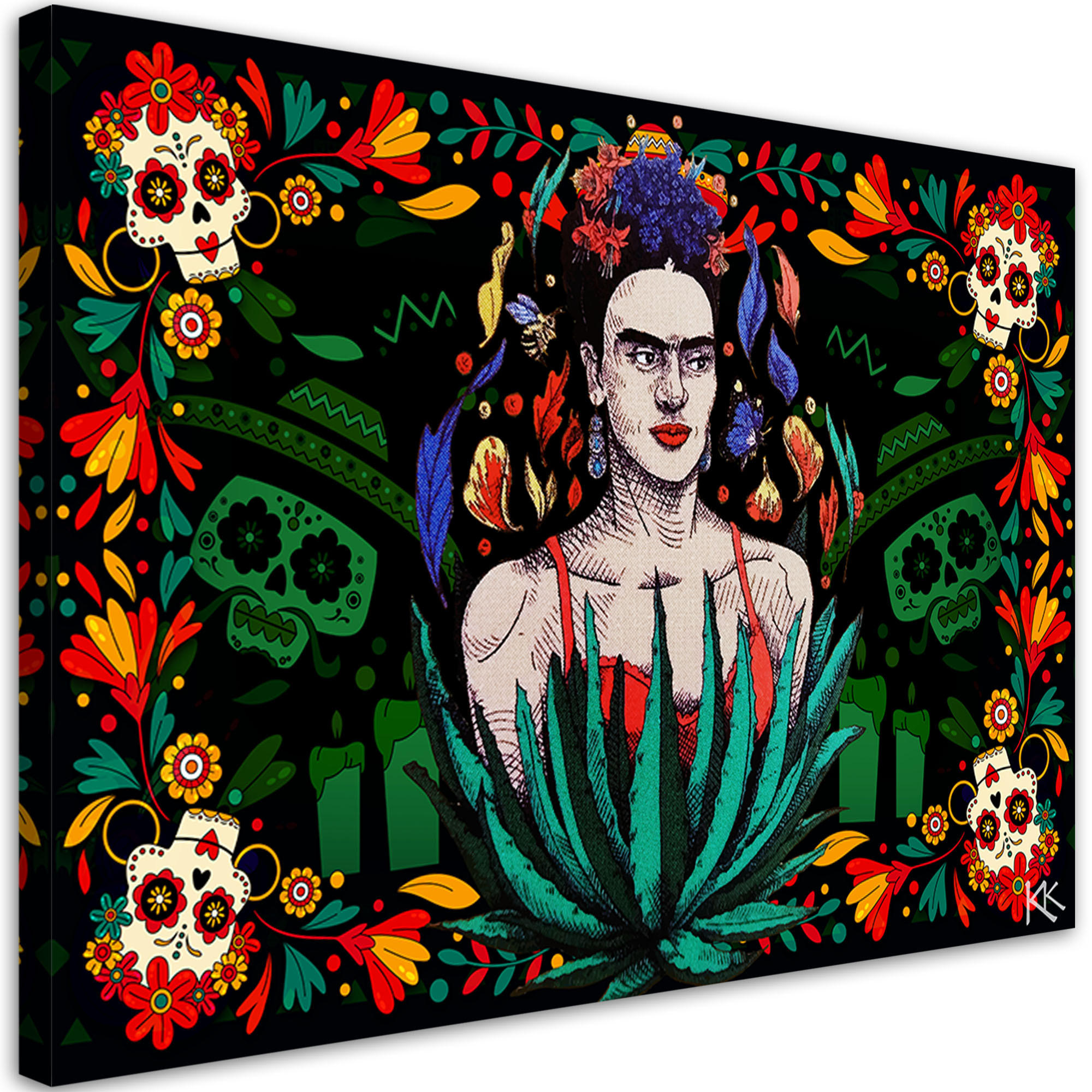 WANDBILD frida kahlo in mexikanischem relief - Multicolor, Textil (60/40cm) - Feeby