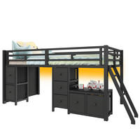 HOCHBETT 90/200 cm in Schwarz mit 7 Schubladen, offenem Regal, LED und Schutzgittern - Schwarz, Holzwerkstoff/Metall (90/200cm) - STILVORA