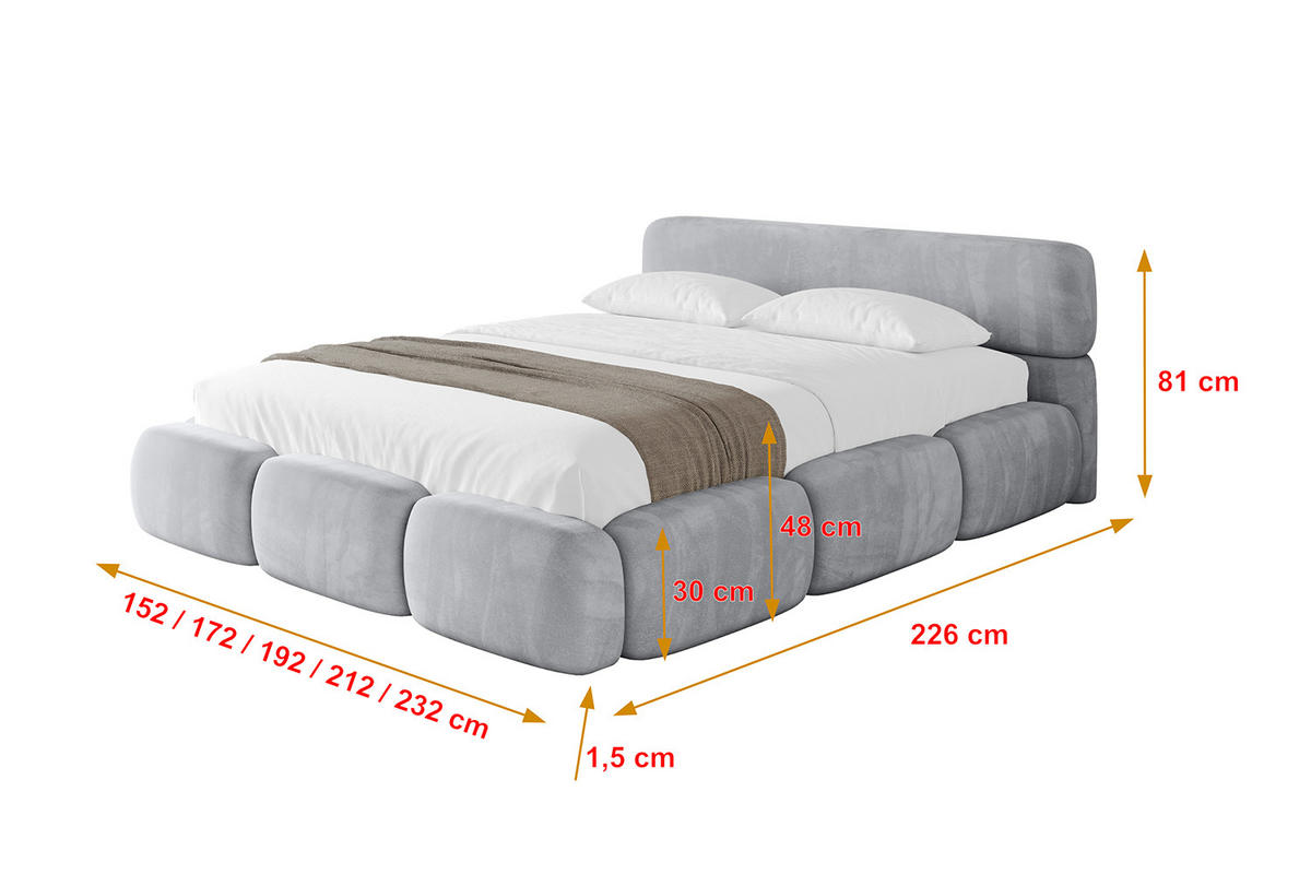 POLSTERBETT mit Bettkasten und Lattenrost, Boxbett ohne Matratze - ELVA-v1 200x200 Hellgrau - Hellgrau, Holzwerkstoff/Textil (200/200cm) - ALTDECOR