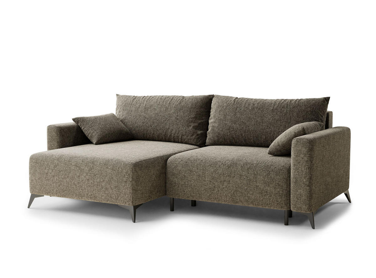 ECKSOFA MIT SCHLAFFUNKTION Leon Braun Chenille-Stoff - Schwarz/Braun, Holz/Holzwerkstoff (148/239cm) - Maison de Reve