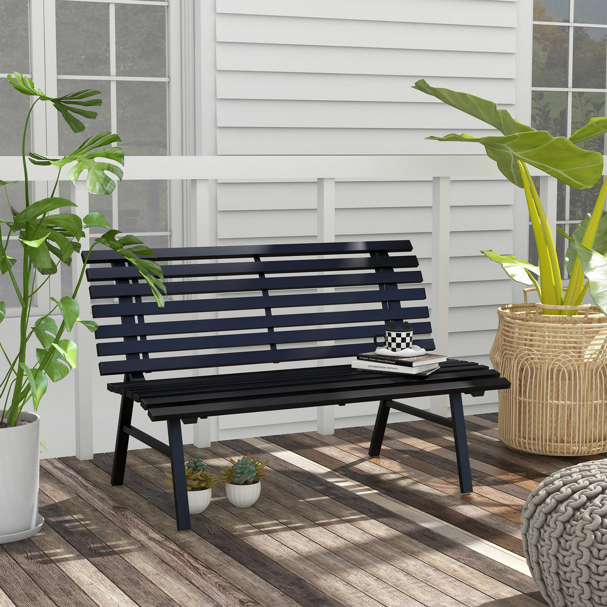 GARTENBANK DE-17767 2-Sitzer mit Aluminium-Lattenrost Schwarz - Schwarz, Metall (123/79/67cm) - ComfortXL