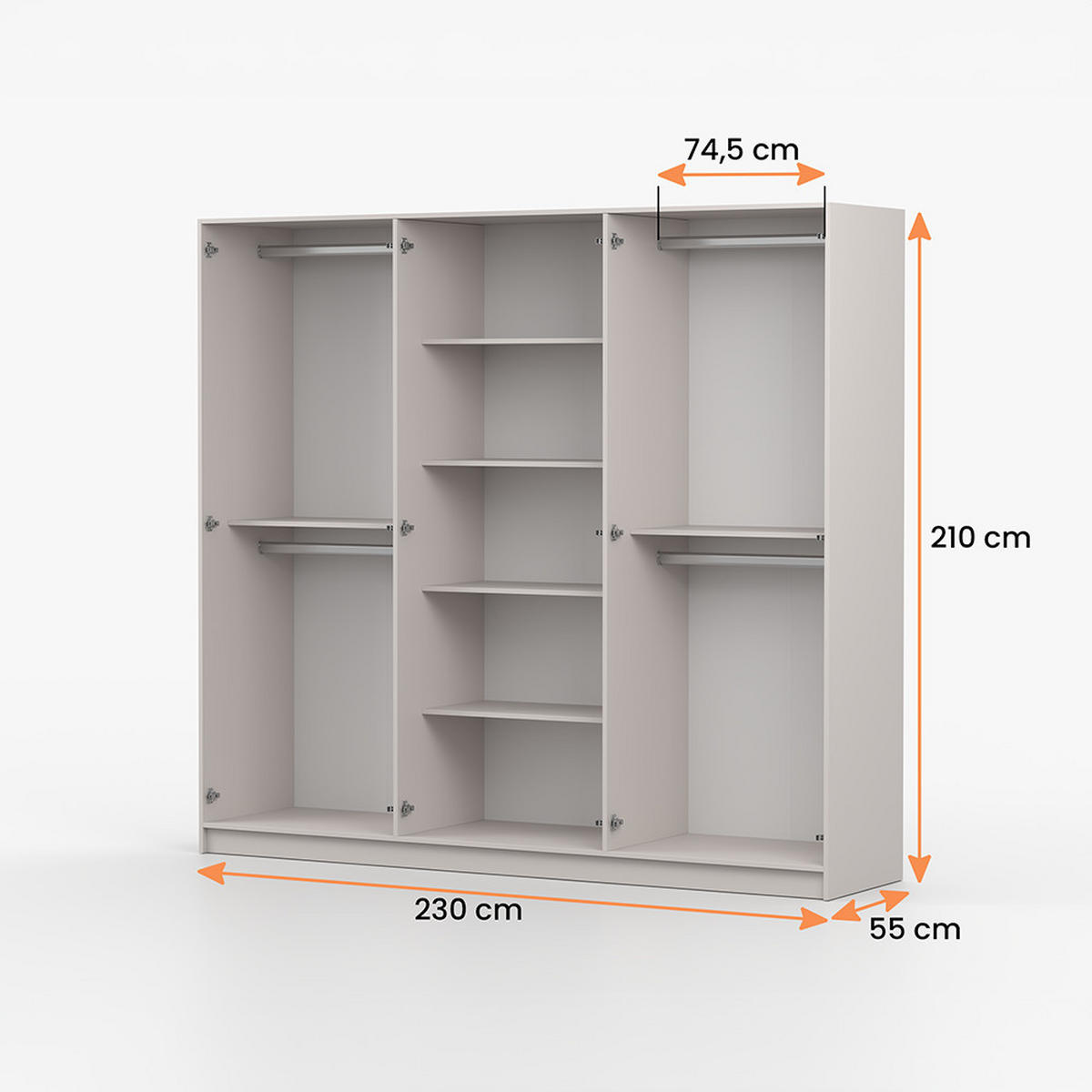 DREHTÜRENSCHRANK ROSA 6D 230/210/55 cm 6-türig Kaschmir - Kaschmir/Goldfarben, Holz/Holzwerkstoff (230/210/55cm) - imoebel24