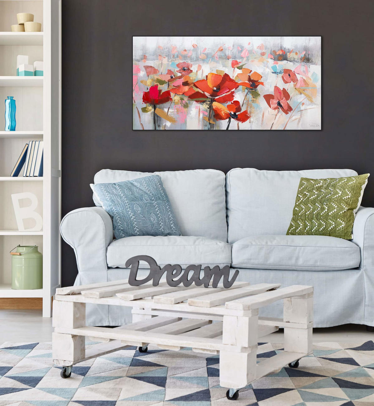 ÖLGEMÄLDE 120/60 cm - Rot/Grau, Holz/Textil (1.7/60cm) - KUNSTLOFT