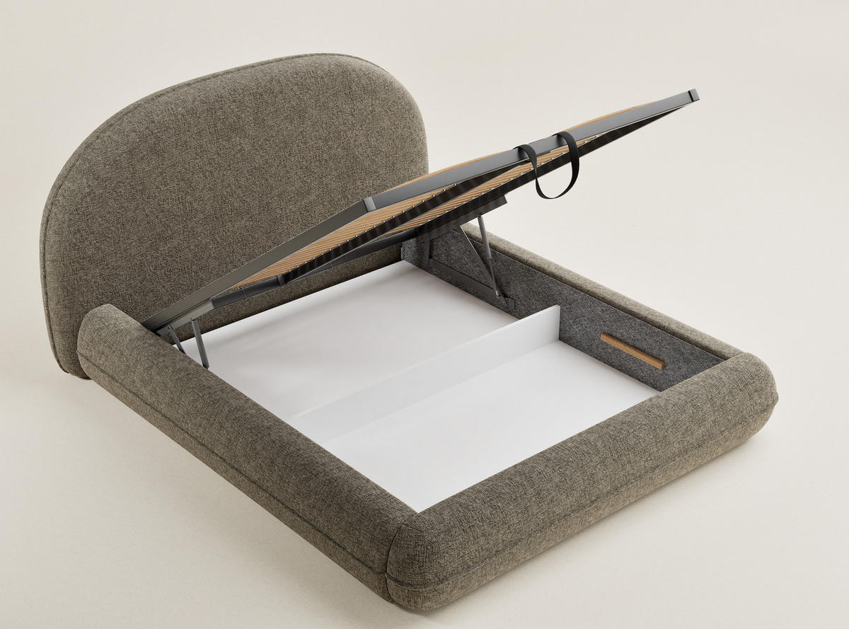 POLSTERBETT Koji Braun 180/200 cm im Chenille-Stoff - Schwarz/Naturfarben, Holz/Holzwerkstoff (180/200cm) - Maison de Reve