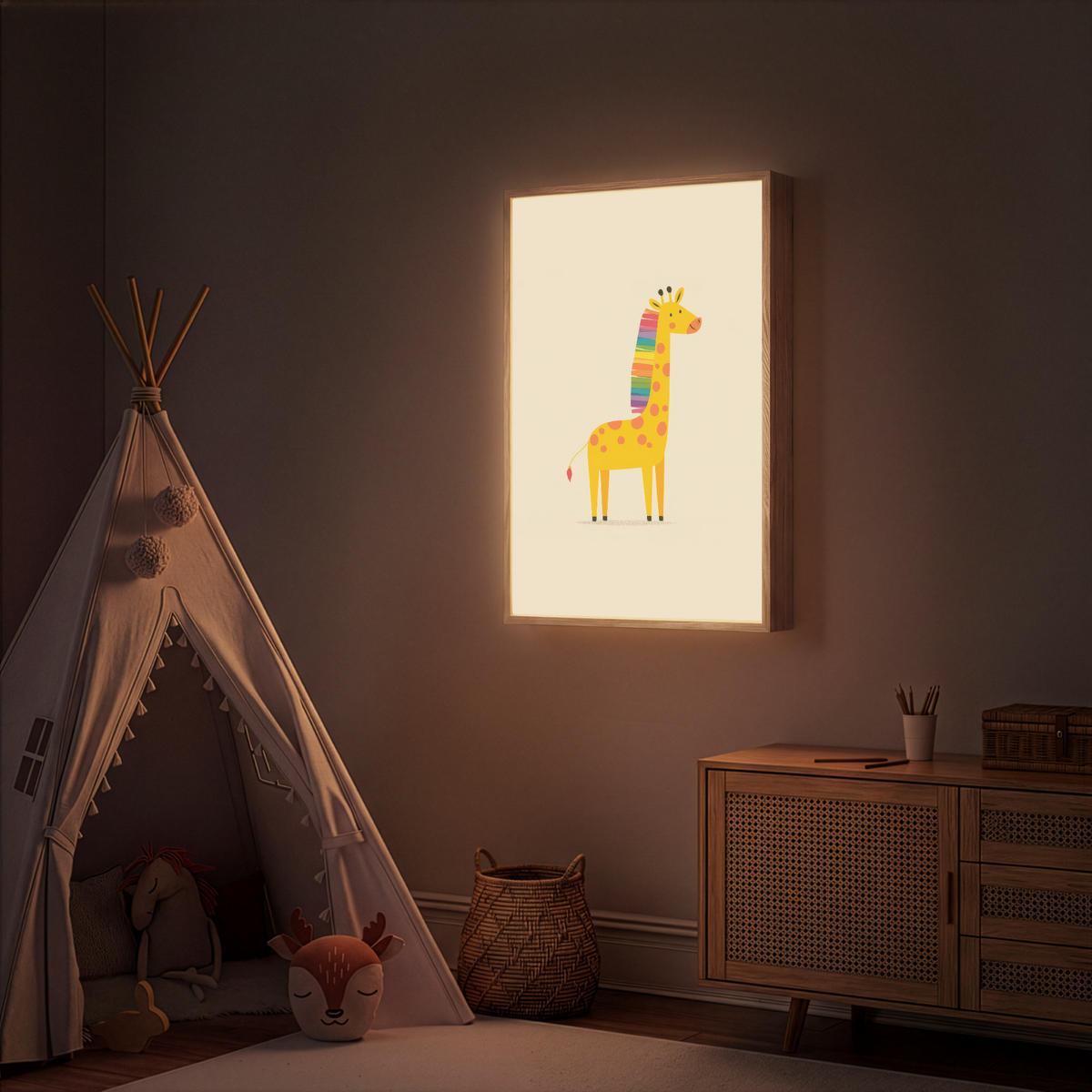 NÁSTĚNNÁ LAMPA S AKUMULÁTOREM Žirafa - Duhová hříva - béžová 70x100 cm - béžová, kompozitní dřevo (70/100/8cm) - OnlyWow