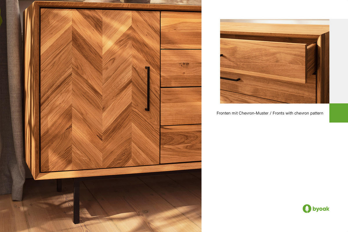 KOMMODE BREIT LEON Kernbuche - Kernbuche, Holz (144/80/45cm) - byoak