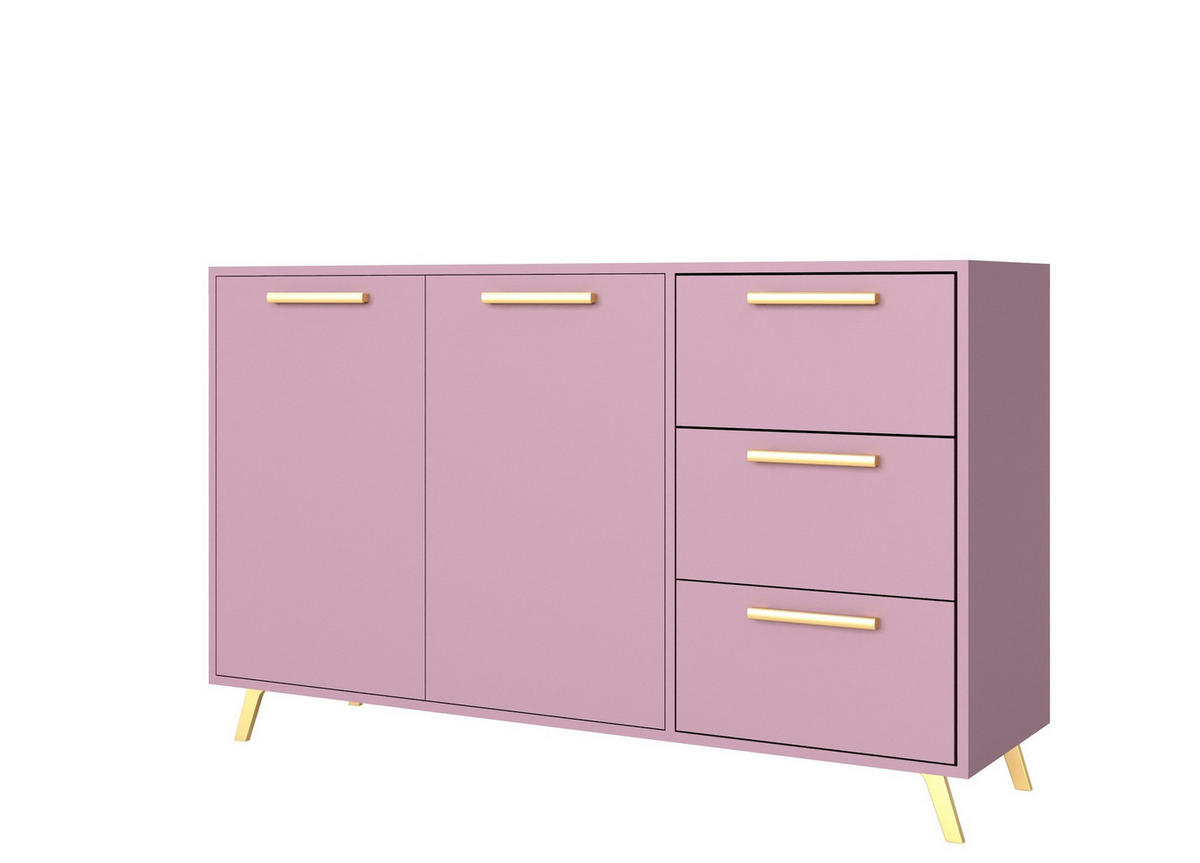 KOMMODE Nancy mit 3 Schubladen und 2 Türen, Sideboard in Farbe: Rosa, Schrank in Größe: 140 x 86 x 41 cm - Rosa, Holzwerkstoff (140/86/41cm) - Agmat-Furniture