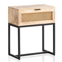 NACHTTISCH – Mango Massivholz/Rattan, 50x60x30 cm, 1 Schublade, Wiener Geflecht - Schwarz/Braun, Holz/Metall (50/60/30cm) - KADIMA DESIGN