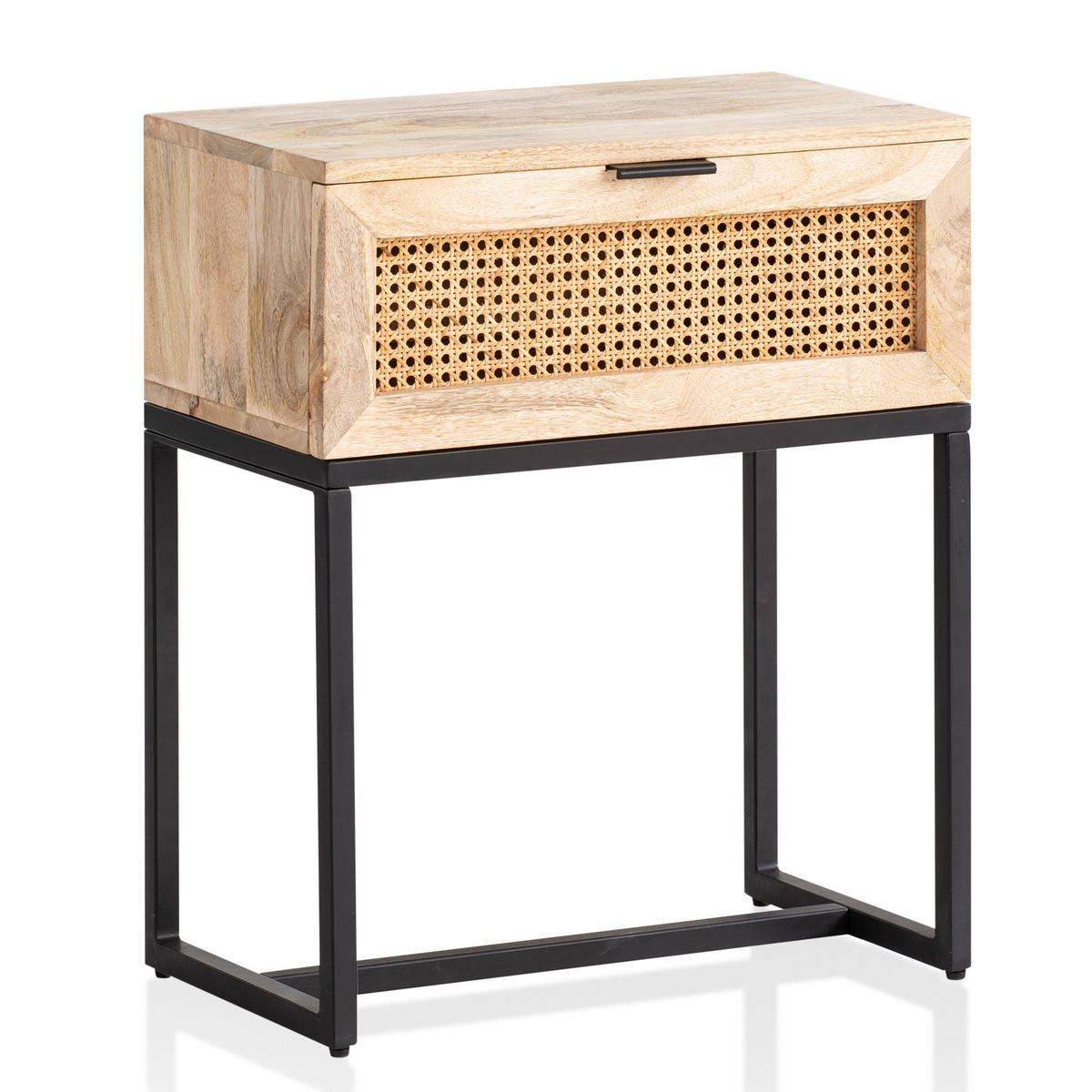 NACHTTISCH – Mango Massivholz/Rattan, 50x60x30 cm, 1 Schublade, Wiener Geflecht - Schwarz/Braun, Holz/Metall (50/60/30cm) - KADIMA DESIGN