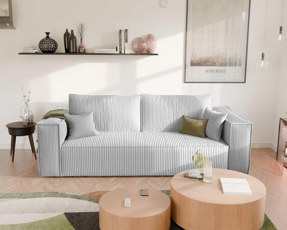 SOFA mit Schlaffunktion und Bettkasten, Hellgrau - Hellgrau/Grau, Holzwerkstoff/Textil (240/84/105cm) - Idohome
