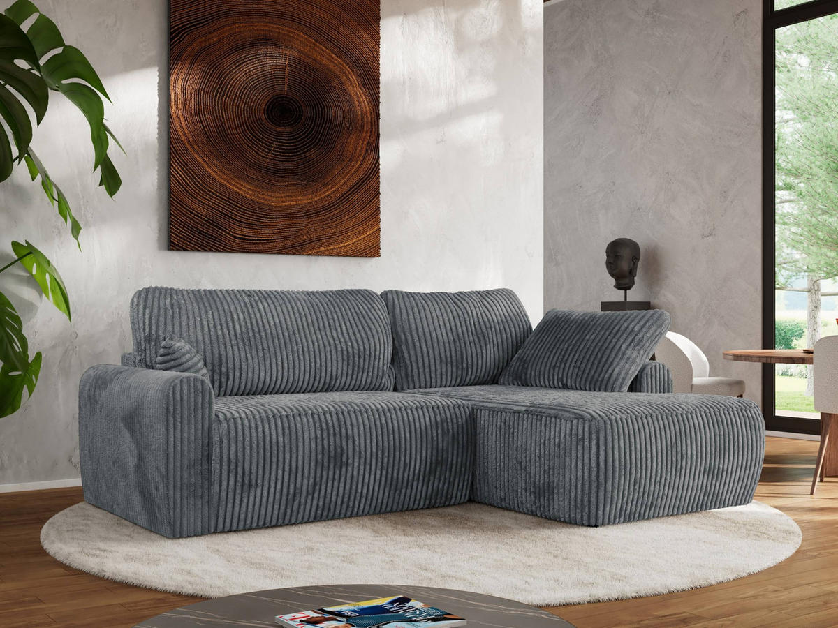 ECKSCHLAFSOFA CUBO L Dunkelgrau Cord - rechts - Dunkelgrau/Schwarz, Kunststoff/Textil (187/273cm) - MKS
