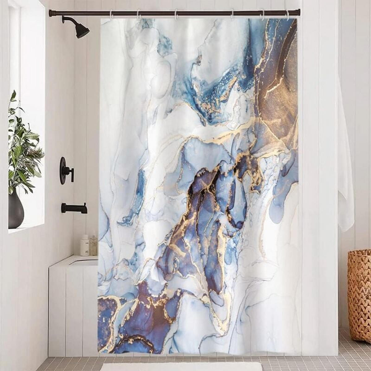 DUSCHVORHANG 180 x 180 cm Marmor Blau Grau Gold abstrakt waschbar Badewanne - Multicolor, Textil (180/180cm) - MCBOSON