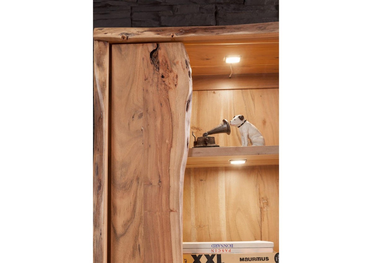 VITRINE Akazie 81x45x204 natur lackiert PURE ACACIA #107 - Braun, Holz (81/204/45cm) - Massivmoebel24