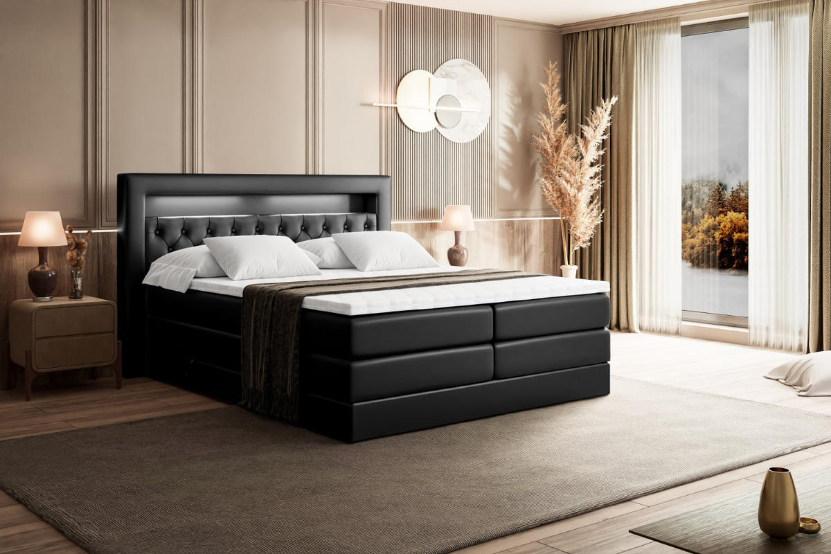 BOXSPRINGBETT NOEL GOLD KING - 160x200 - H3/H4 - Schwarz Hochglanz - Schwarz Hochglanz, Holzwerkstoff (160/200cm) - ALTDECOR