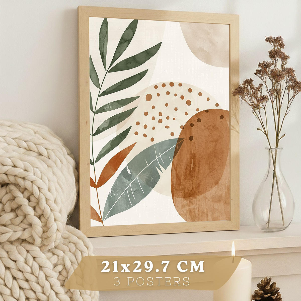 POSTER 3er Kunstdruck-Set Wandbilder Floral Abstrakt modern Wohnzimmer Deko, Schlafzimmer, Küche, Badezimmer Rahmenlos A4 - Klar, Papier (29.7/1/21cm) - Nacnic