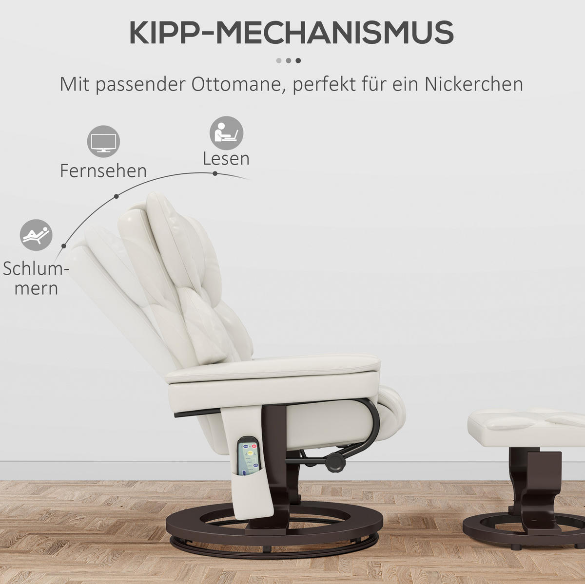 RELAXSESSEL 79/82/101 cm in Cremeweiß mit Massagefunktion und Fußhocker - Creme, Leder (79/101/82cm) - BEAOK