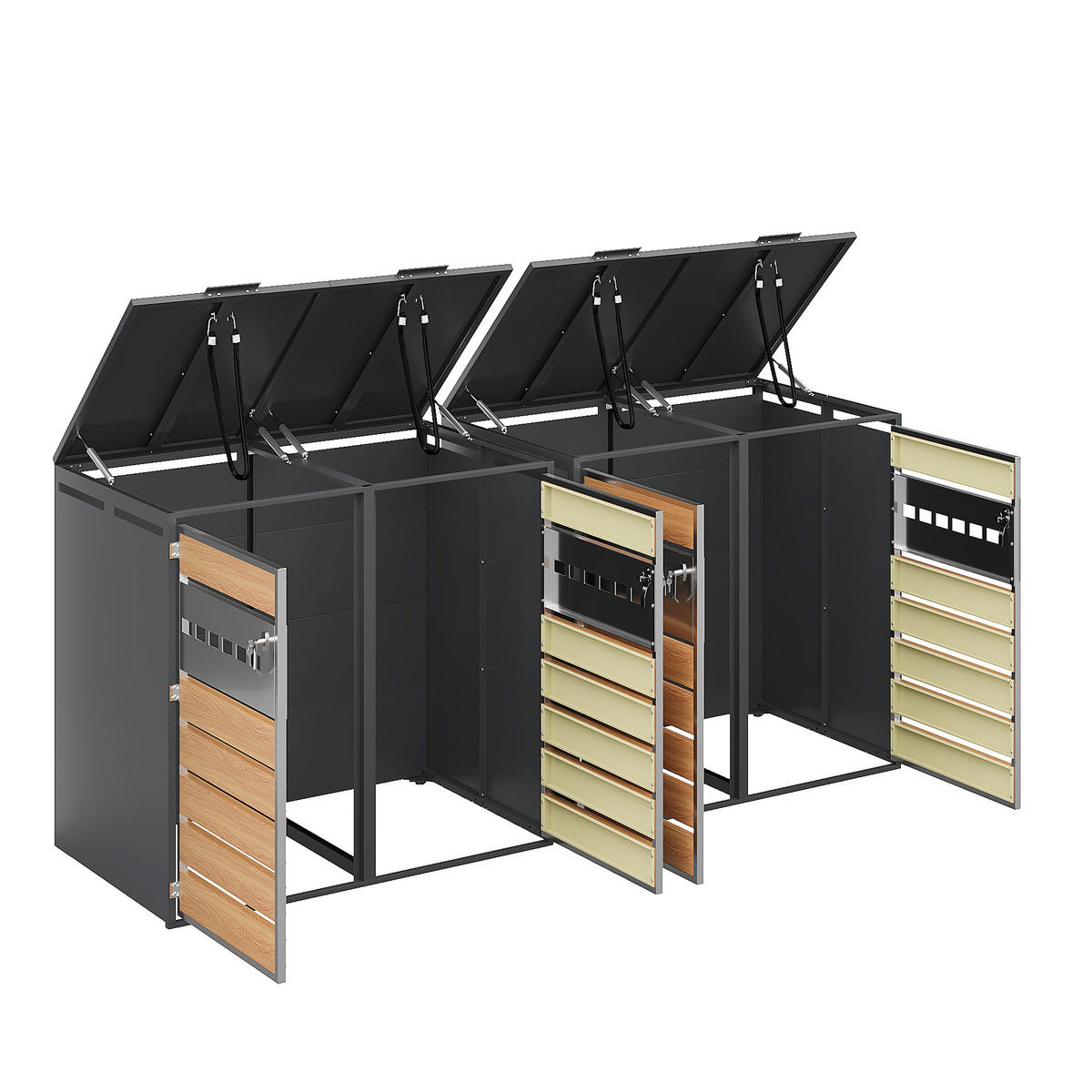 MÜLLTONNENBOX Zwei Türen Holzmaserung/Grau - Braun, Metall (132/118.5/80cm) - ComfortXL