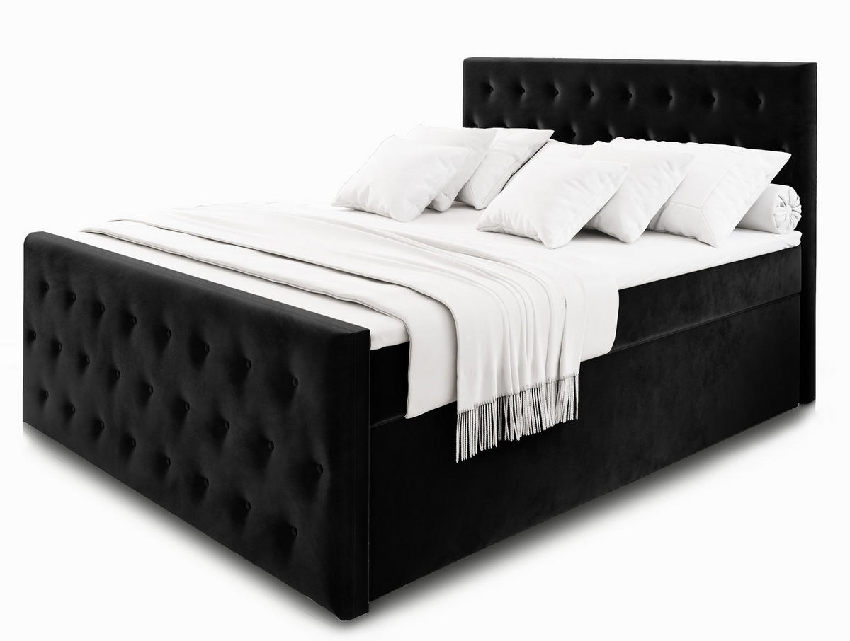 BOXBETT FONDI 140x200 cm mit Matratze und Topper - Schwarz - Schwarz, Holz (140/200cm) - MASSENO