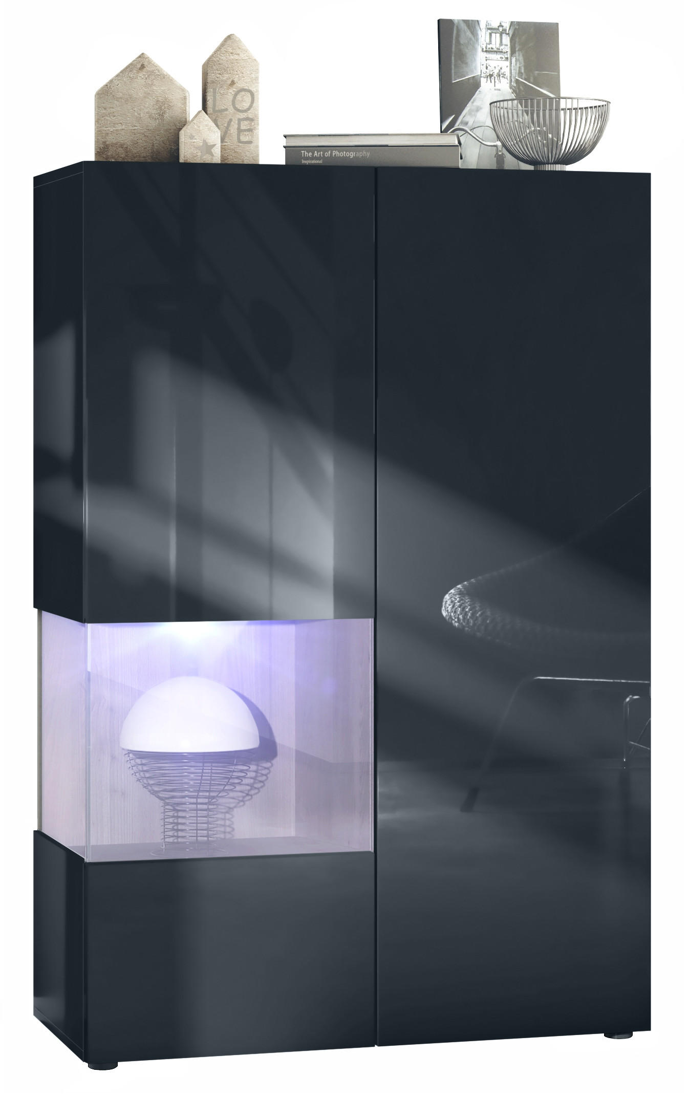 VITRINE Morena Einsatz in Eiche Nordic - Silbereichenfarben, Holzwerkstoff (91.5/136.5/37cm) - Vladon