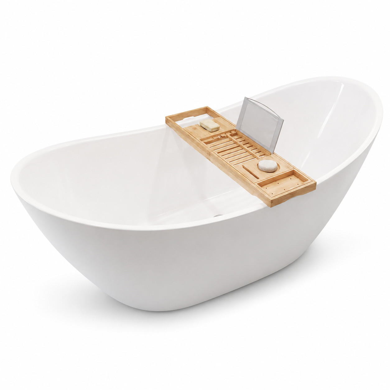 BADEWANNE ivar freistehend 180/80 cm, 3-tlg. Set Bambusablage Klick-Klack-Ablauf - Weiß, Kunststoff (80/76/180cm) - bad land