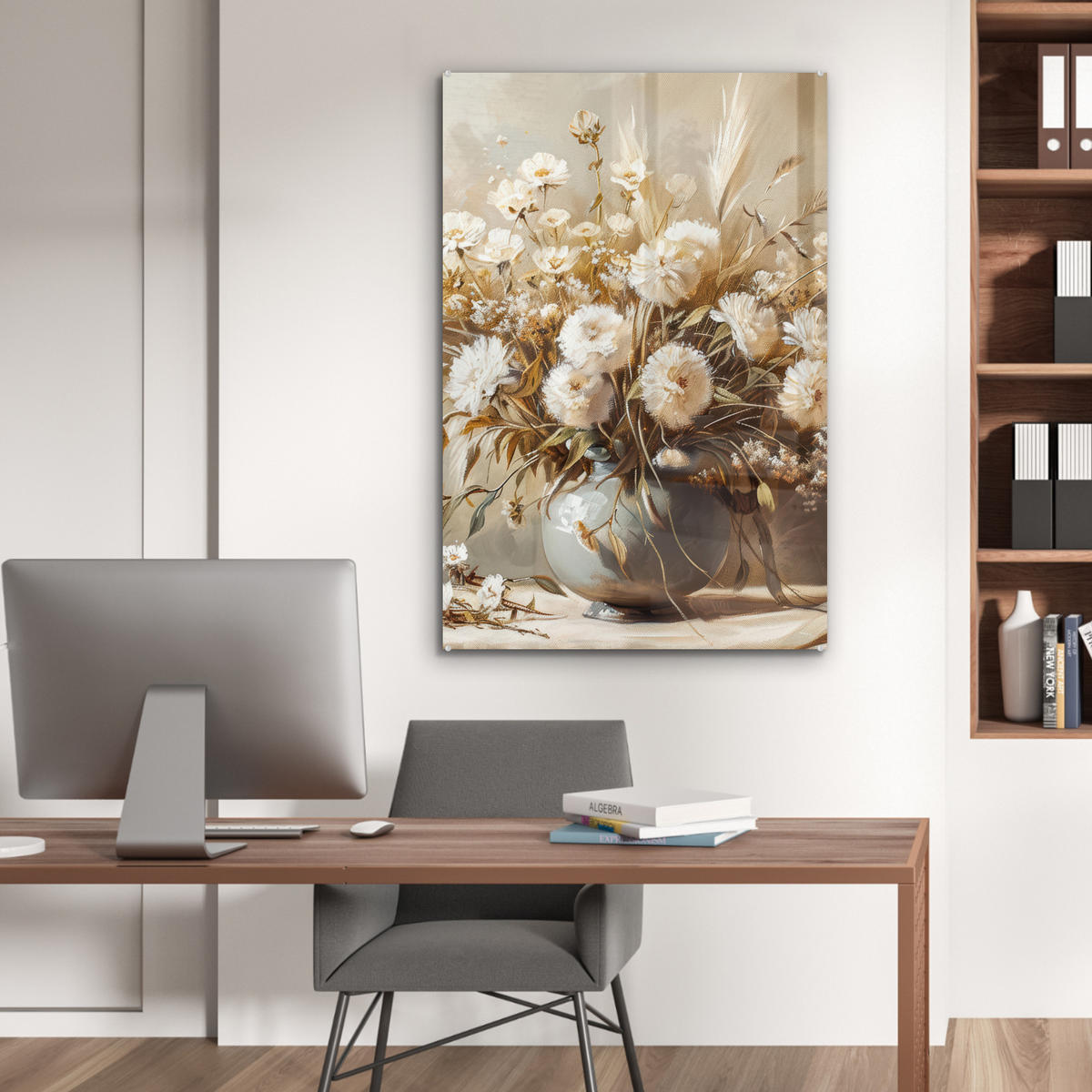 ACRYLGLASBILD Blumen - Vase - Stilleben - Beige 60x90 cm - Creme, Glas (60/90cm) - MuchoWow