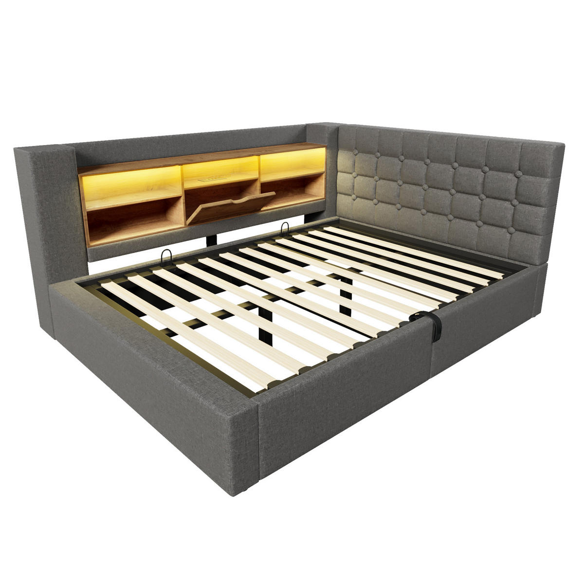 POLSTERBETT mit Stauraum 140x200 cm Leinen Grau - Grau, Metall (140/200cm) - Meubliv