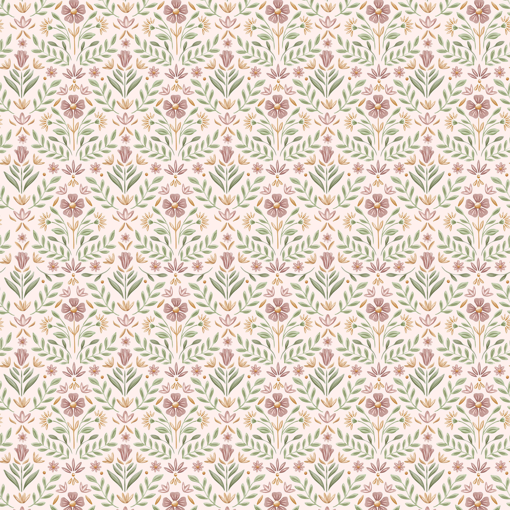 VLIESTAPETE Blütenornament altrosa/grün - Rosa/Grün, Papier/Kunststoff (52/1000cm) - Little Dutch