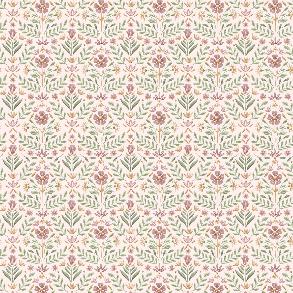VLIESTAPETE Blütenornament altrosa/grün - Rosa/Grün, Papier/Kunststoff (52/1000cm) - Little Dutch
