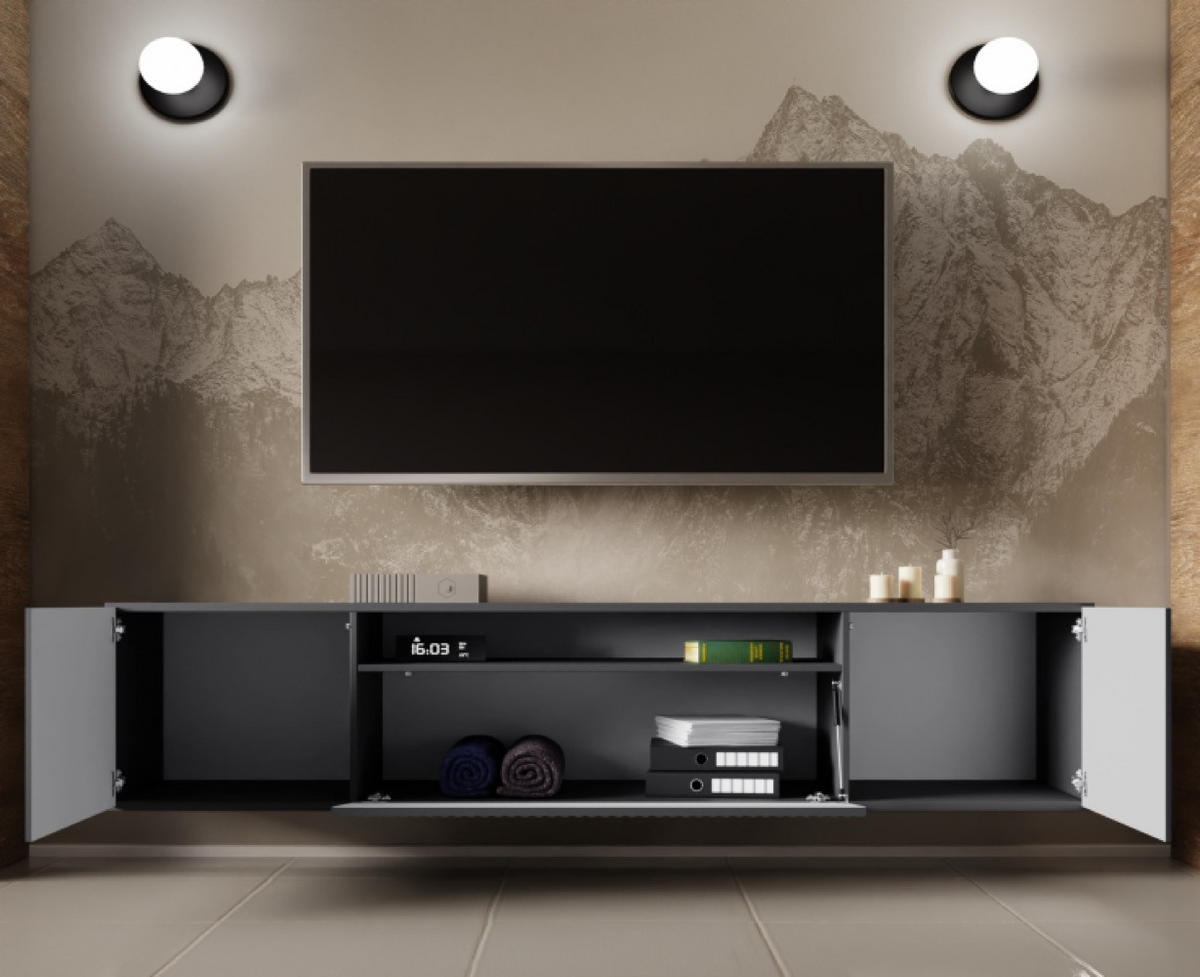 TV-SCHRANK Grafit NOELI Hängend Gerillte Fronten - Graphitfarben, Holzwerkstoff (200/40/41cm) - Sepro Meble