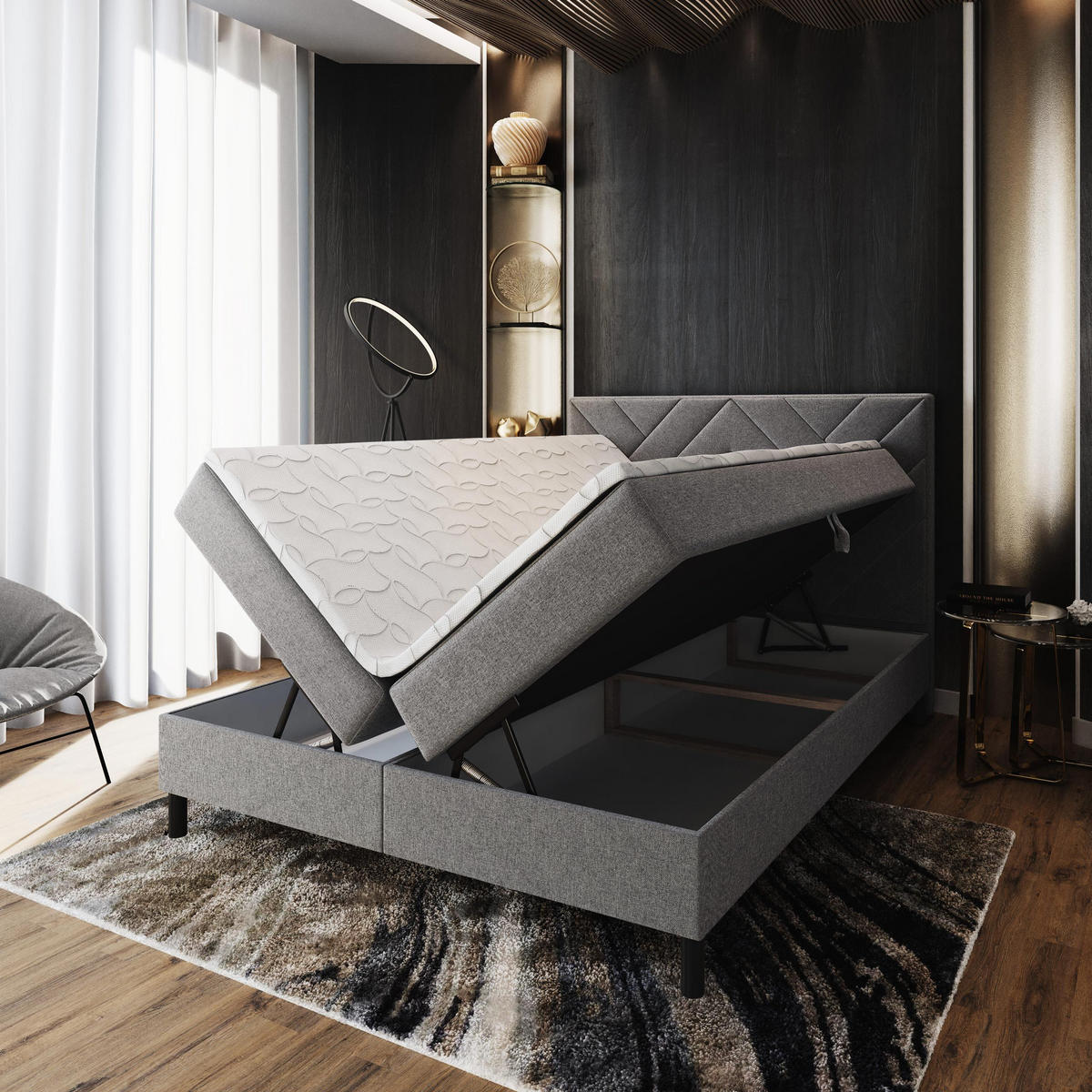 BOXBETT ROKIS 160x200 cm mit Matratze und Topper - Grün - Grün, Holz (160/200cm) - MASSENO