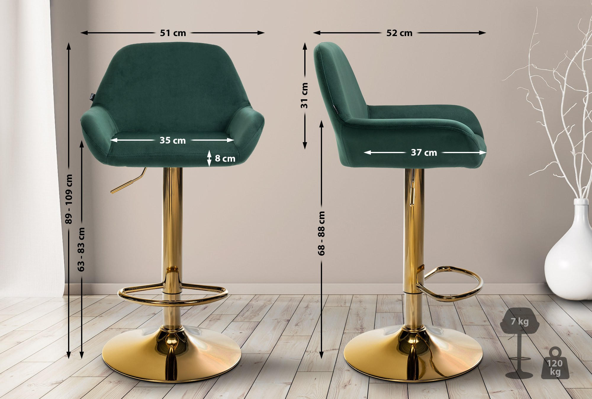 Thumbnail - CLP Barhocker, Dunkelgrün, Textil, 51x89x52 cm, Esszimmer, Barmöbel, Barhocker