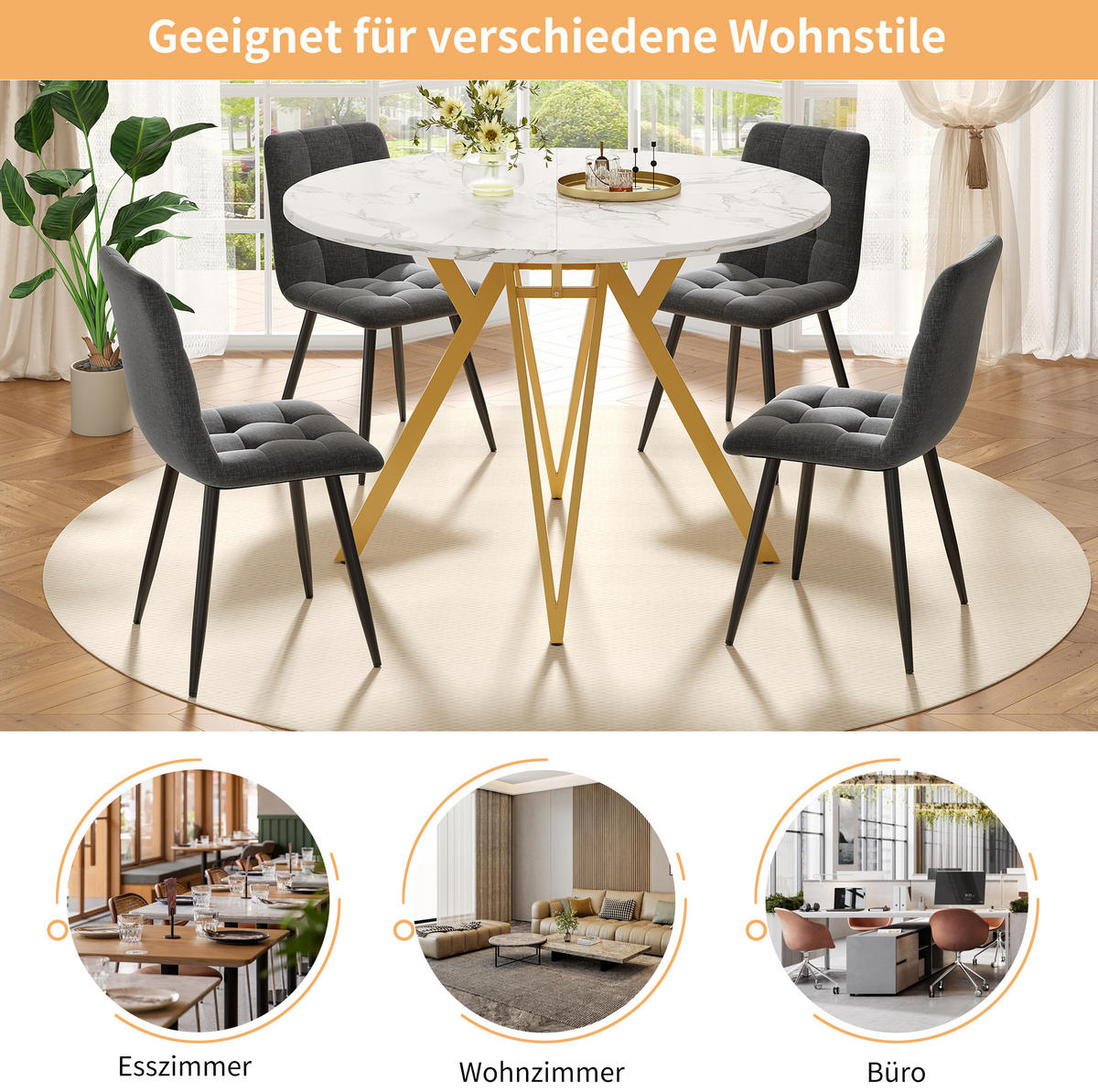ESSTISCH 100/100/76 cm Gold aus MDF mit Marmoroptik - Goldfarben, Holzwerkstoff (100/100/76cm) - OKMYHOME