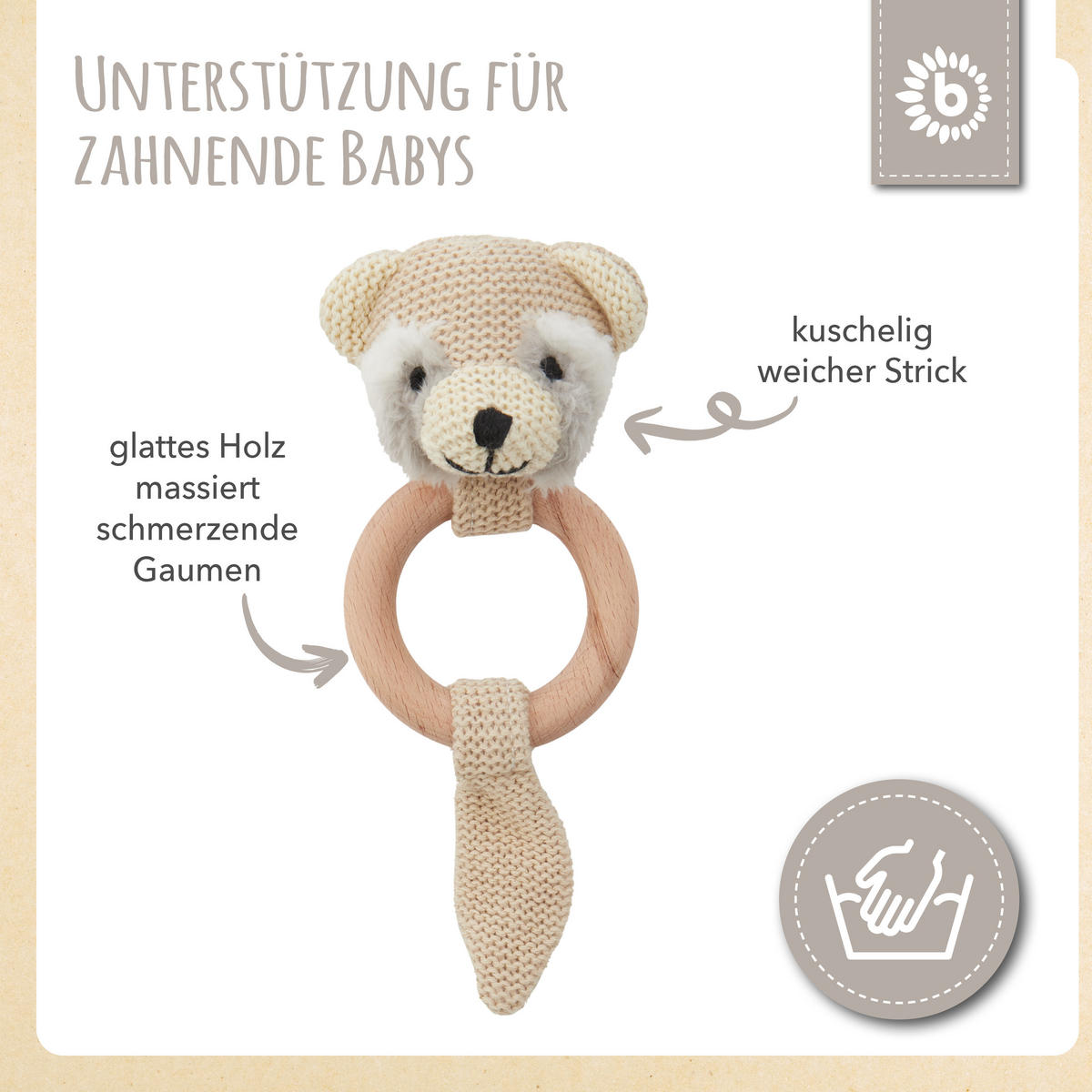 GREIFLING Holz Natur und Baumwolle mit R - Beige, Textil (9/20cm) - Bieco Spielwaren