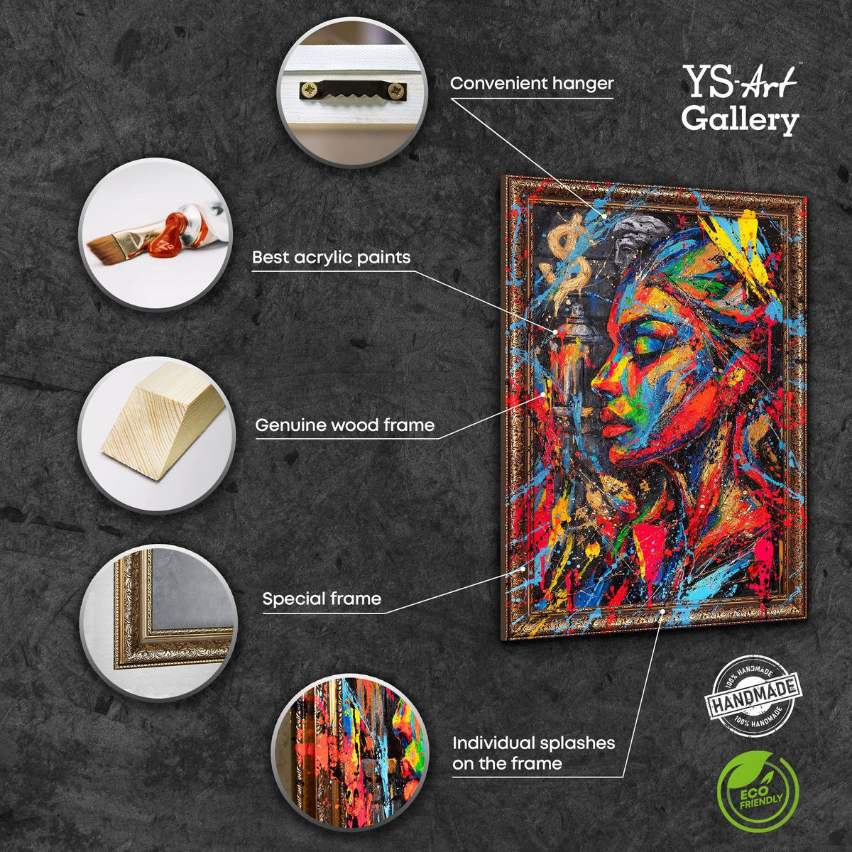 GEMÄLDE Muse der Stadt Schattenfugenrahmen Gold 140x100 cm - Goldfarben, Holz (140/100cm) - YS-art gallery