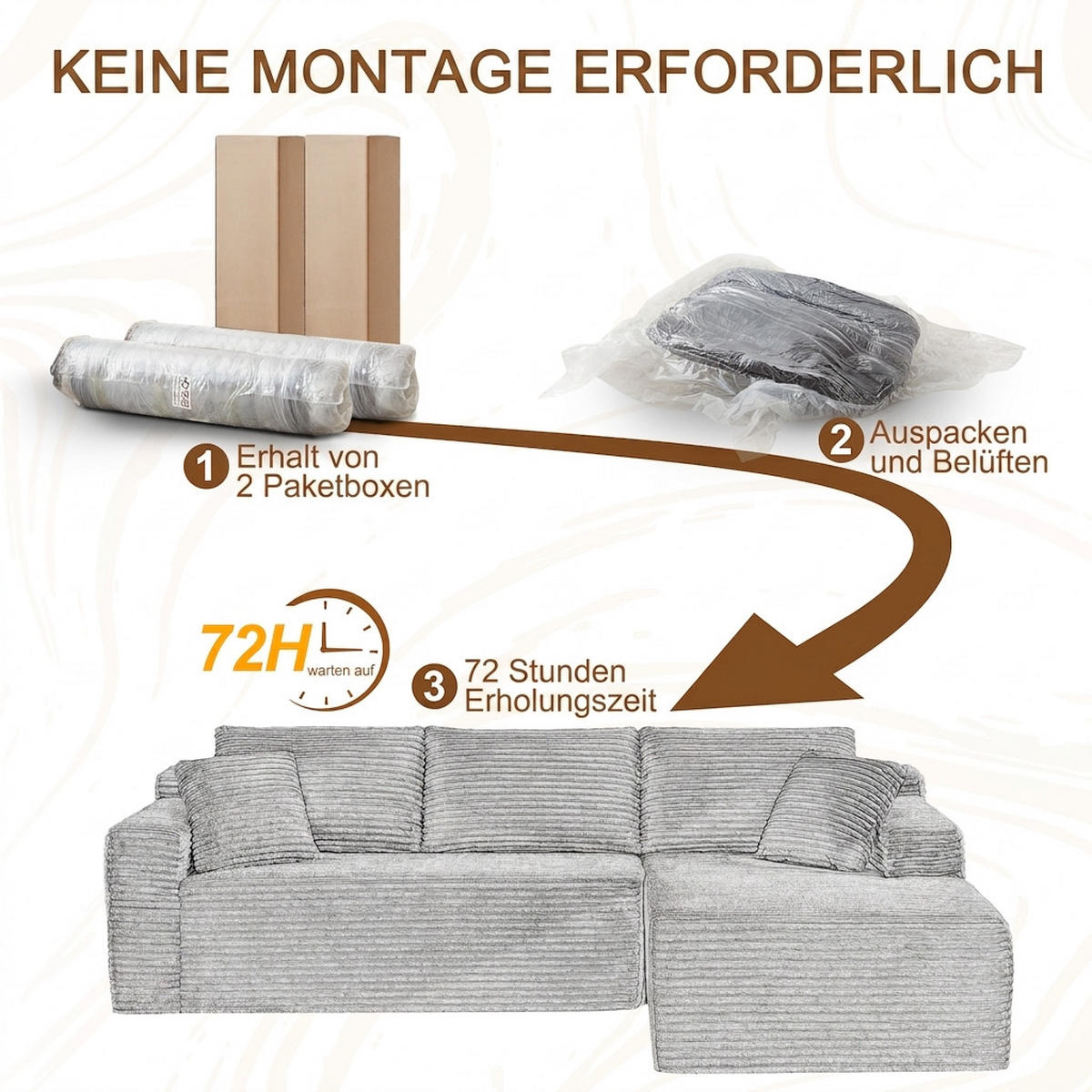 ECKSOFA 252.5/163/65 cm Weiß mit Chaiselongue, Rechte Seite - Weiß, Textil (252.5/163cm) - Oxeza