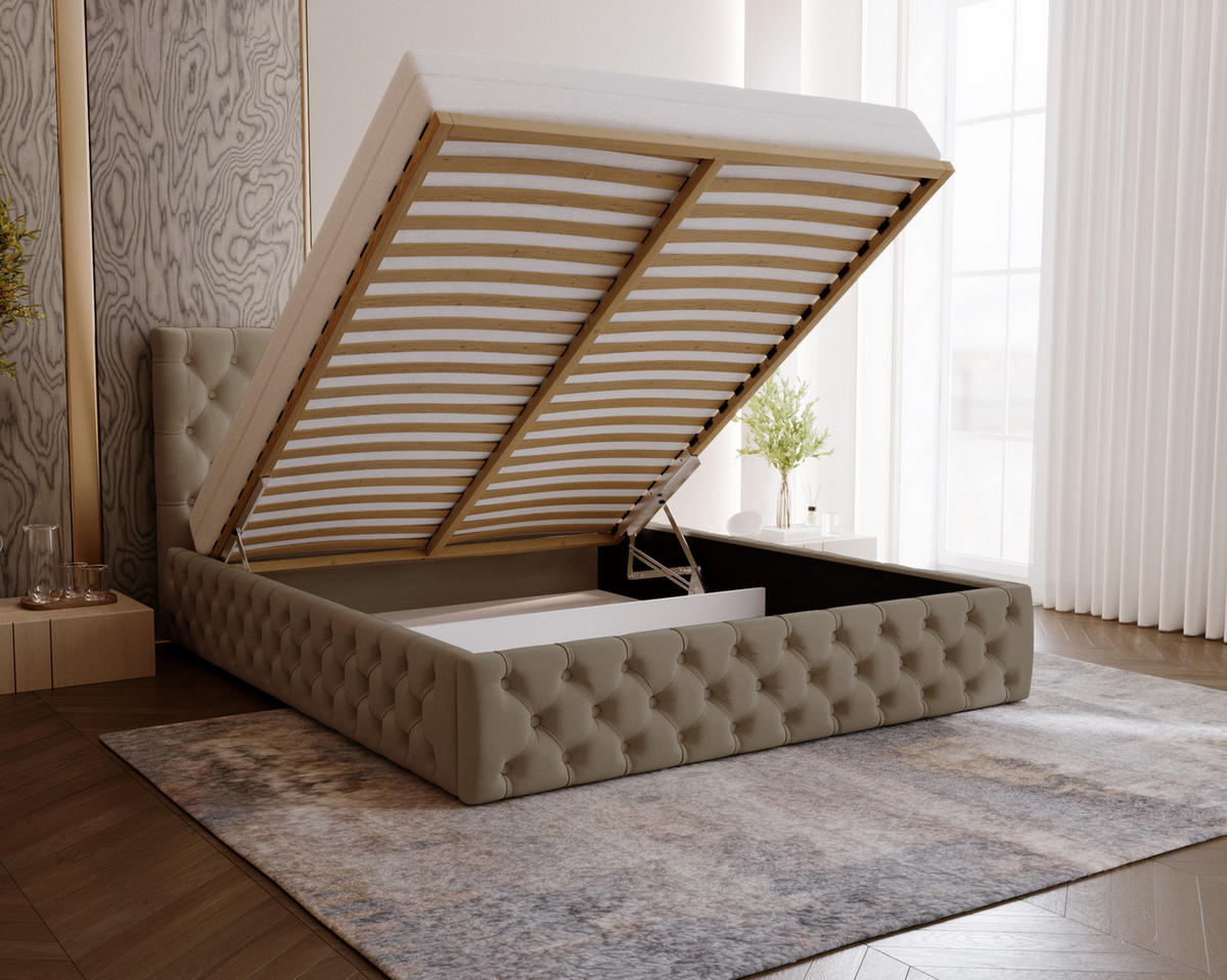 POLSTERBETT 180x200 Verti Slim, Chesterfield, Braun - Braun, Holz/Textil (180/200cm) - Emporius