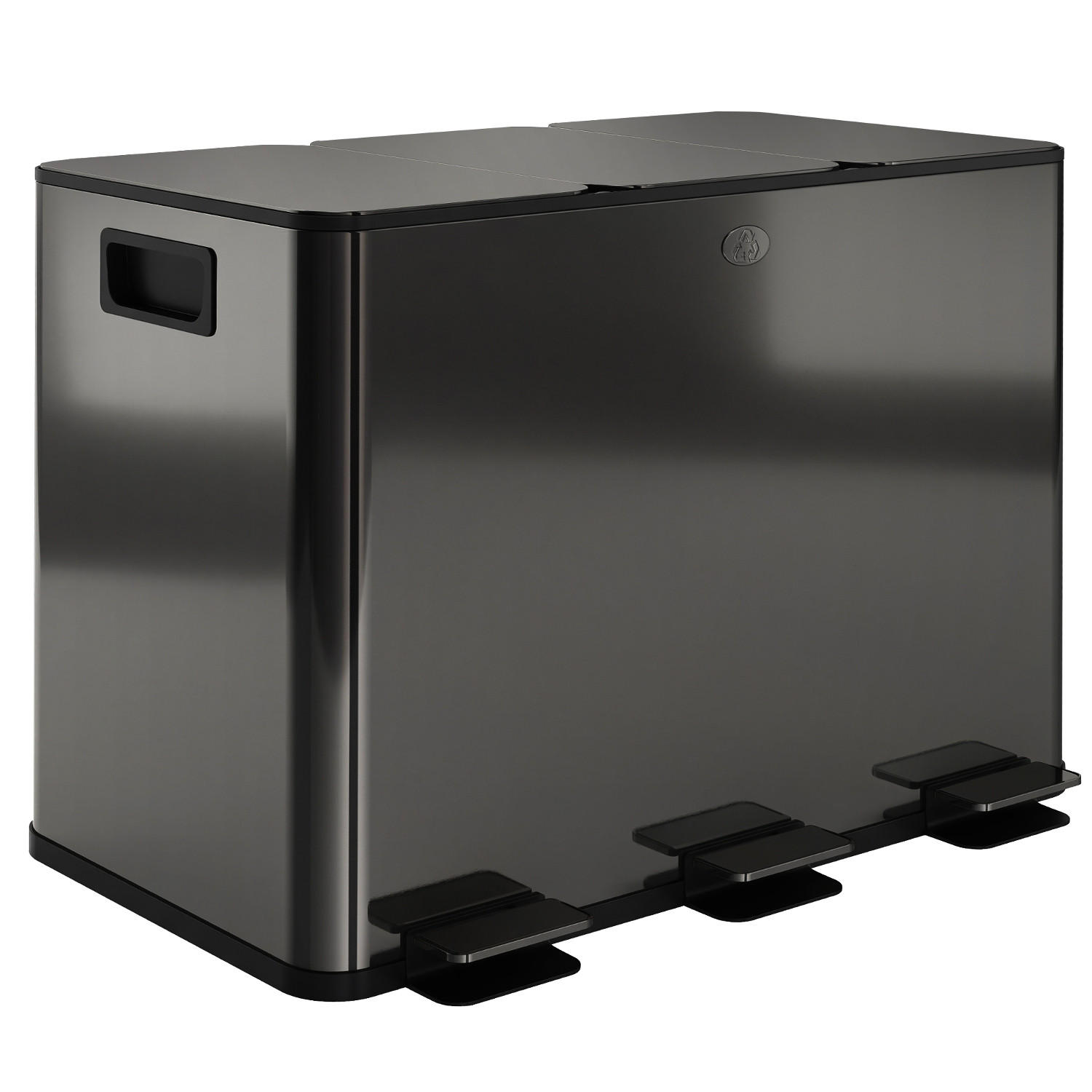 MÜLLEIMER 3 FÄCHER 45L 61,9/36,6/43,2 cm Edelstahl Schwarz Treteimer - Schwarz, Metall (36.6/43.2/61.9cm) - Rolipo