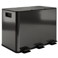 MÜLLEIMER 3 FÄCHER 45L 61,9/36,6/43,2 cm Edelstahl Schwarz Treteimer - Schwarz, Metall (36.6/43.2/61.9cm) - Rolipo