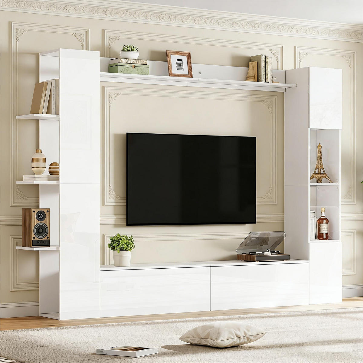 WOHNWAND in Weiß Wohnzimmer-set mit Vitrine und TV-Schrank für das Wohnzimmer - Weiß, Holzwerkstoff (228/170/30cm) - STILVORA