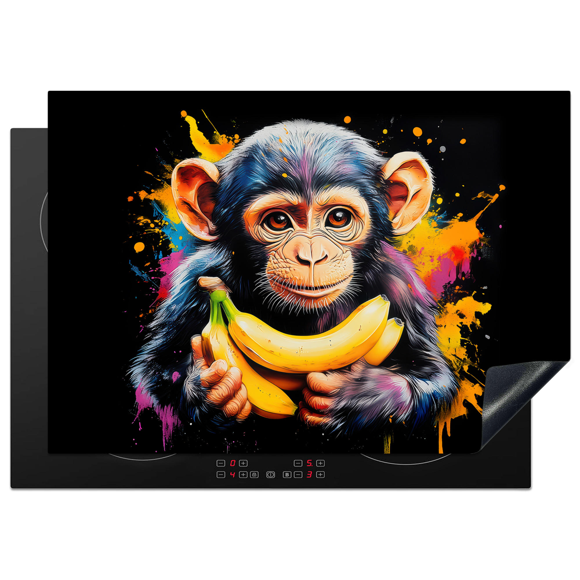 HERDABDECKPLATTE Affe - Graffiti - Farbenfroh - Bananen - Modern 75x52 cm - Gelb, Kunststoff (75/0.2/52cm) - MuchoWow