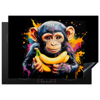HERDABDECKPLATTE Affe - Graffiti - Farbenfroh - Bananen - Modern 75x52 cm - Gelb, Kunststoff (75/0.2/52cm) - MuchoWow