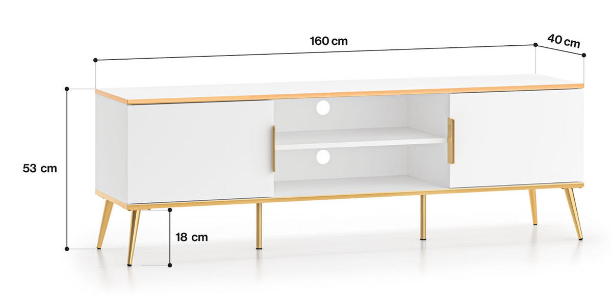 LOWBOARD Viterbo Alpinweiß matt / goldfarben 160 / 40 / 53cm - Goldfarben/Weiß, Holz/Holzwerkstoff (160/53/40cm) - Feldmann-Wohnen