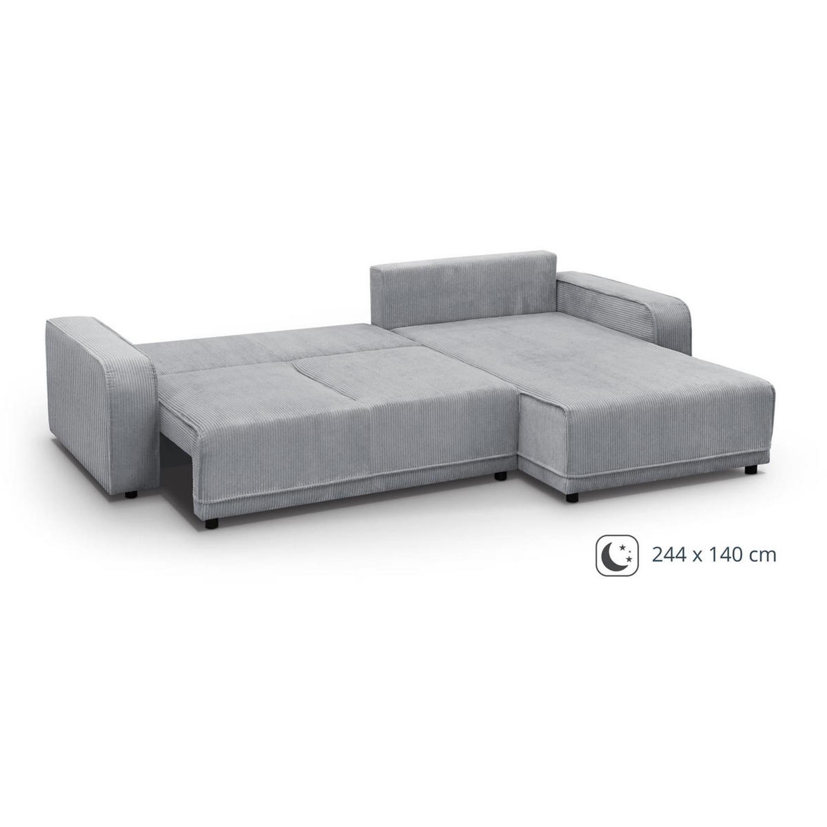 ECKSCHLAFSOFA Primo L hellgrau - Hellgrau/Schwarz, Textil (290/185cm) - Beautysofa